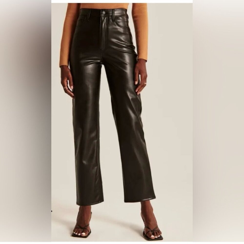 NWOT! Abercrombie & Fitch faux leather ultra high straight ankle pants sz 28 6S
